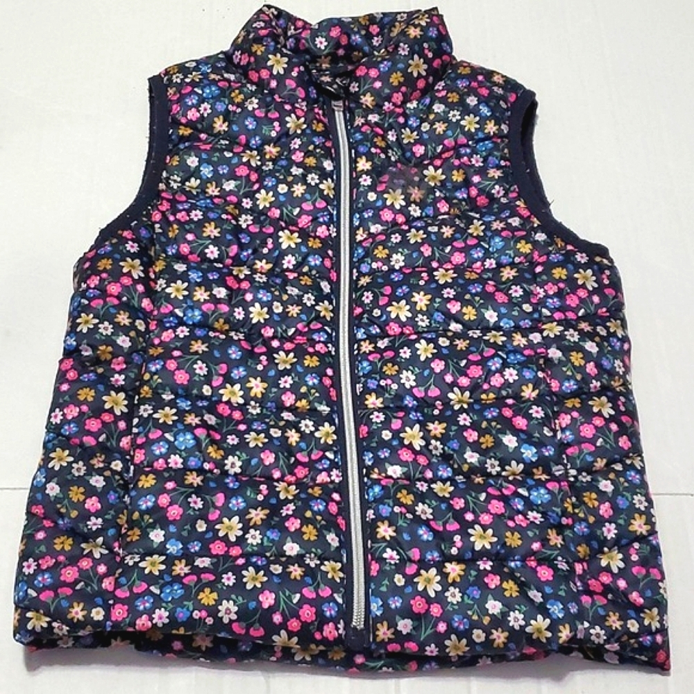 Primark Black Colorful Ditsy Floral High Neck Sleeveless Girls 7/8 Puffer Vest